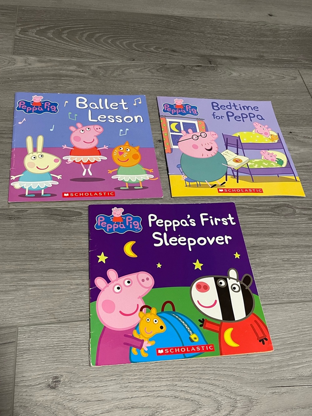 Peppa Pig Scholastic Paperback Book Bundle Lot Set of 3 Sleepover Bedtime Ballet
